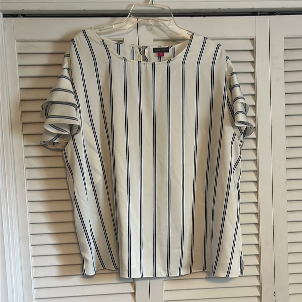 Vince Camuto 1x Striped White and Blue Blouse
